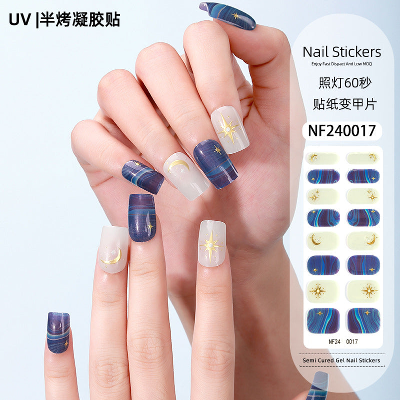 Zhengxiang custom gel nail art stickers french bronzing uv phototherapy semi-cured nail stickers ice transparent nail art stickers wholesale