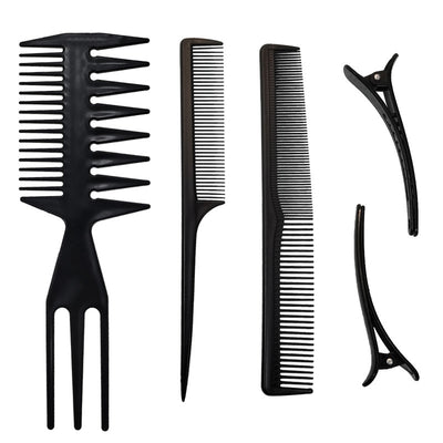 Men's retro oil head comb big back head airplane head for home wide tooth comb clip hairdressing tool five-piece set suit