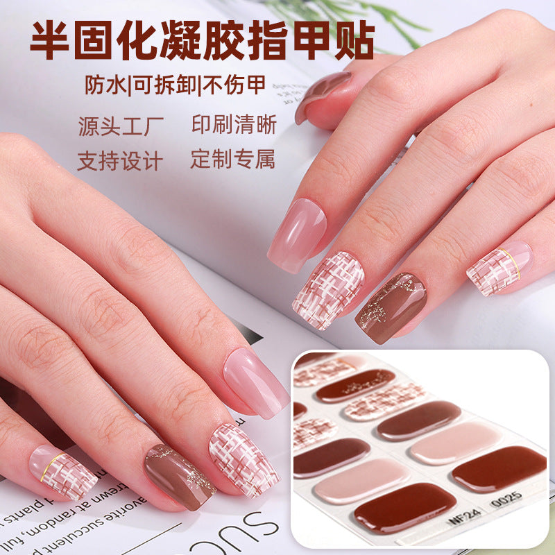 Zhengxiang custom gel nail stickers - european & american style glitter, cat eye, uv light curing, semi-cured nail stickers - waterproof, cross-border wholesale