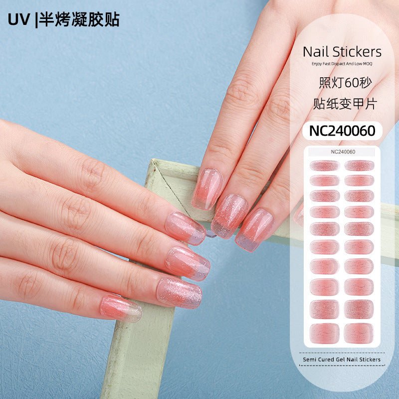 Zhengxiang customized second generation uv gel nail art stickers french onion powder baking lamp hardened semi-cured nail stickers wholesale