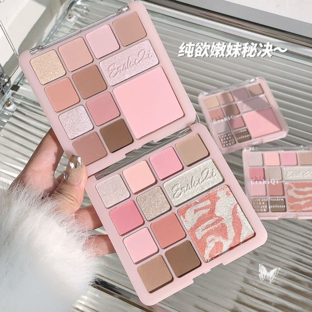 Makeup ershiqi flower powder mist comprehensive palette rose milk tea pearlescent matte eyeshadow highlight blush all-in-one palette