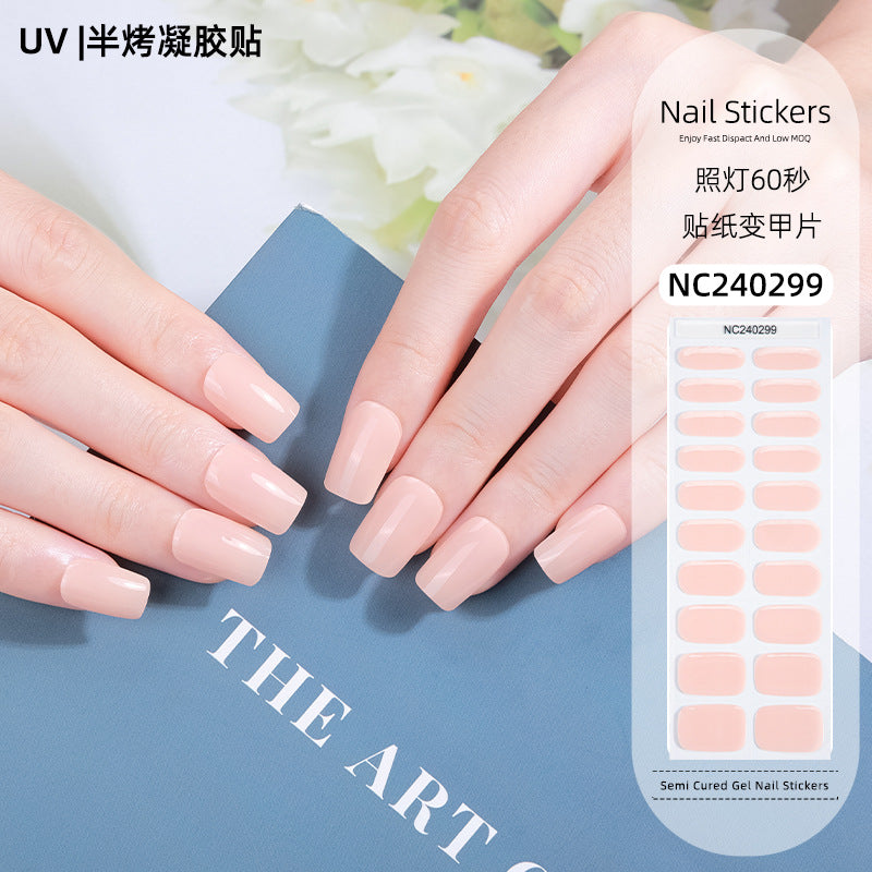 Zhengxiang factory customized korean solid color gel nail stickers uv light therapy semi-cured nail art stickers wholesale amazon