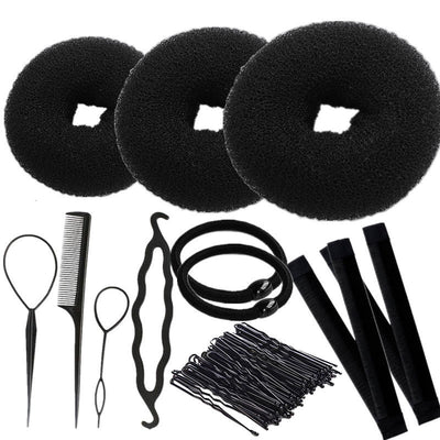 Set of donut hair styling tools - korean style donut bun maker for braided and updo hairstyles