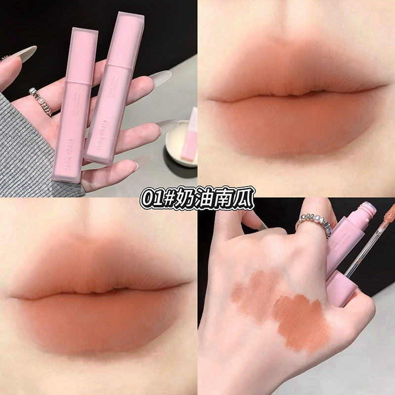 Gege bear pink mist fluffy lip mud female velvet matte matte low saturation pseudo-no makeup fall and winter whitening lip glaze