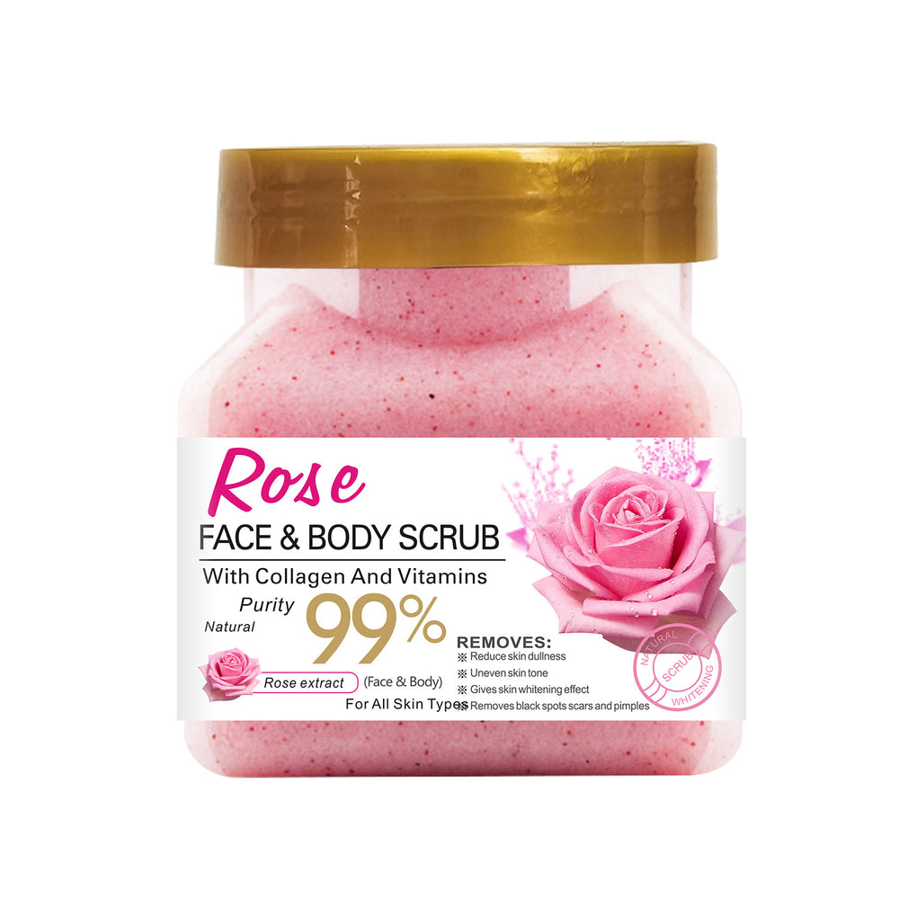 square bottle rice scrub to remove dead skin, clean fruit scrub to remove chicken skin, rose exfoliating cream 350g