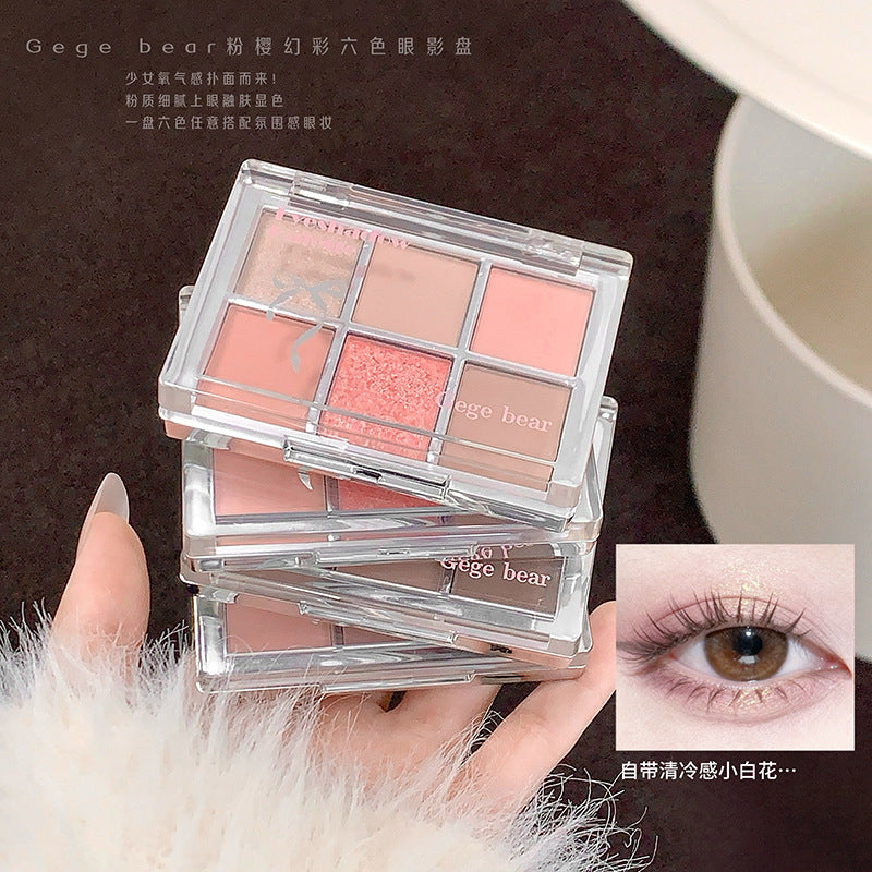 Gege bear pink cherry fantasy six-color eye shadow palette pearlescent matte daily earth color eye shadow blush all-in-one palette