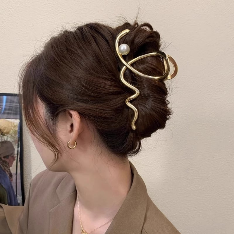 K-style cross wave pearl hairpin casualfashioneasiest for match back of head hair shark clip elegant gripper wholesale