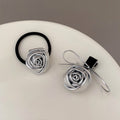 Casual leather rose flower hairpin k-style flower hair tie high ponytail hair rope side broken hair hairpin female headwear