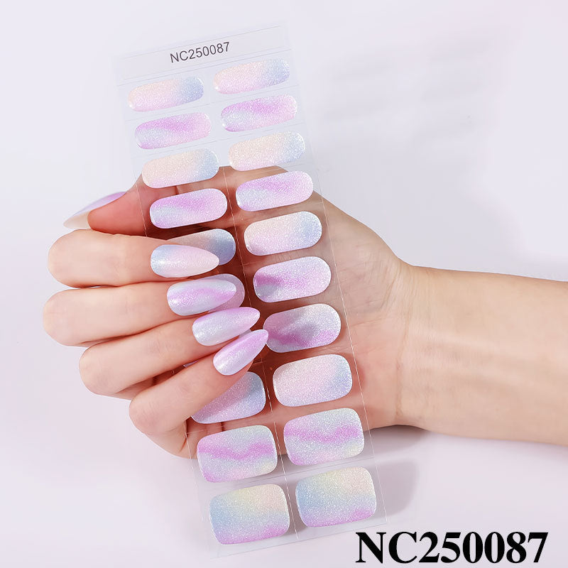 Zhengxiang cross-border french gel manicure stickers waterproof flash ice transparent european and american semi-baked nail stickers customized gel nail