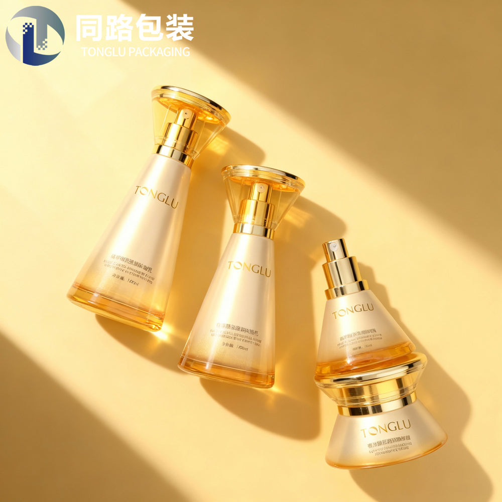 Ready-to-ship skincare triangular frosted spray bottle 120ml, premium lotion/serum empty bottle, 50g cream/gel glass jar