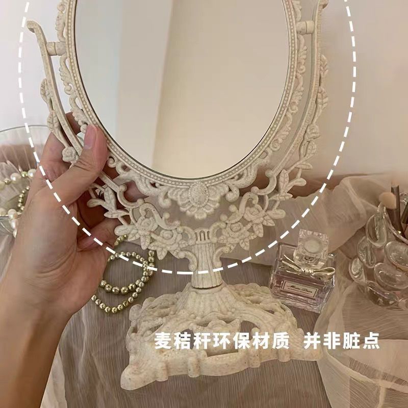 Cosmetic mirror desktop tabletop for home plastic double-sided mirror dormitory storage rotatable european style home glass mirror