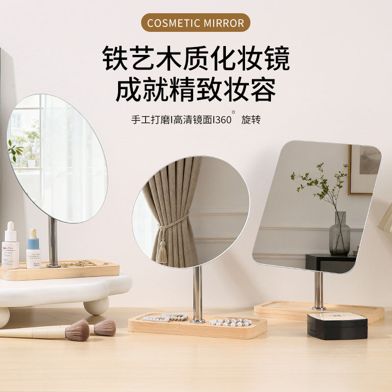 Desktop makeup casual iron desktop bamboo wood storage dormitory dressing table for home frameless vertical home mirror