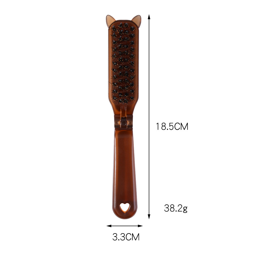 Amber folding comb - boar bristle, anti-static, gentle on scalp, compact & portable travel comb, beard brush