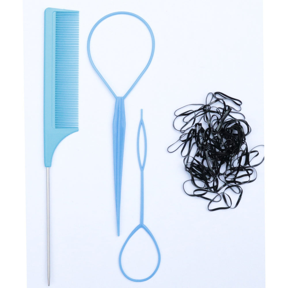 Manufacturer wholesale pointed tail comb hair pulling needle rubber band 4-piece set colorful hairdressing highlighting comb hair cutting comb hair extension steel needle comb