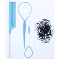 Manufacturer wholesale pointed tail comb hair pulling needle rubber band 4-piece set colorful hairdressing highlighting comb hair cutting comb hair extension steel needle comb