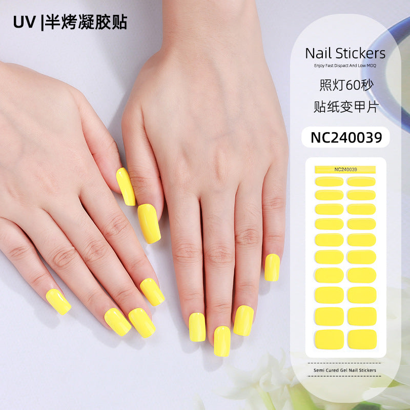 Zhengxiang factory customized korean solid color gel nail stickers uv light therapy semi-cured nail art stickers wholesale amazon