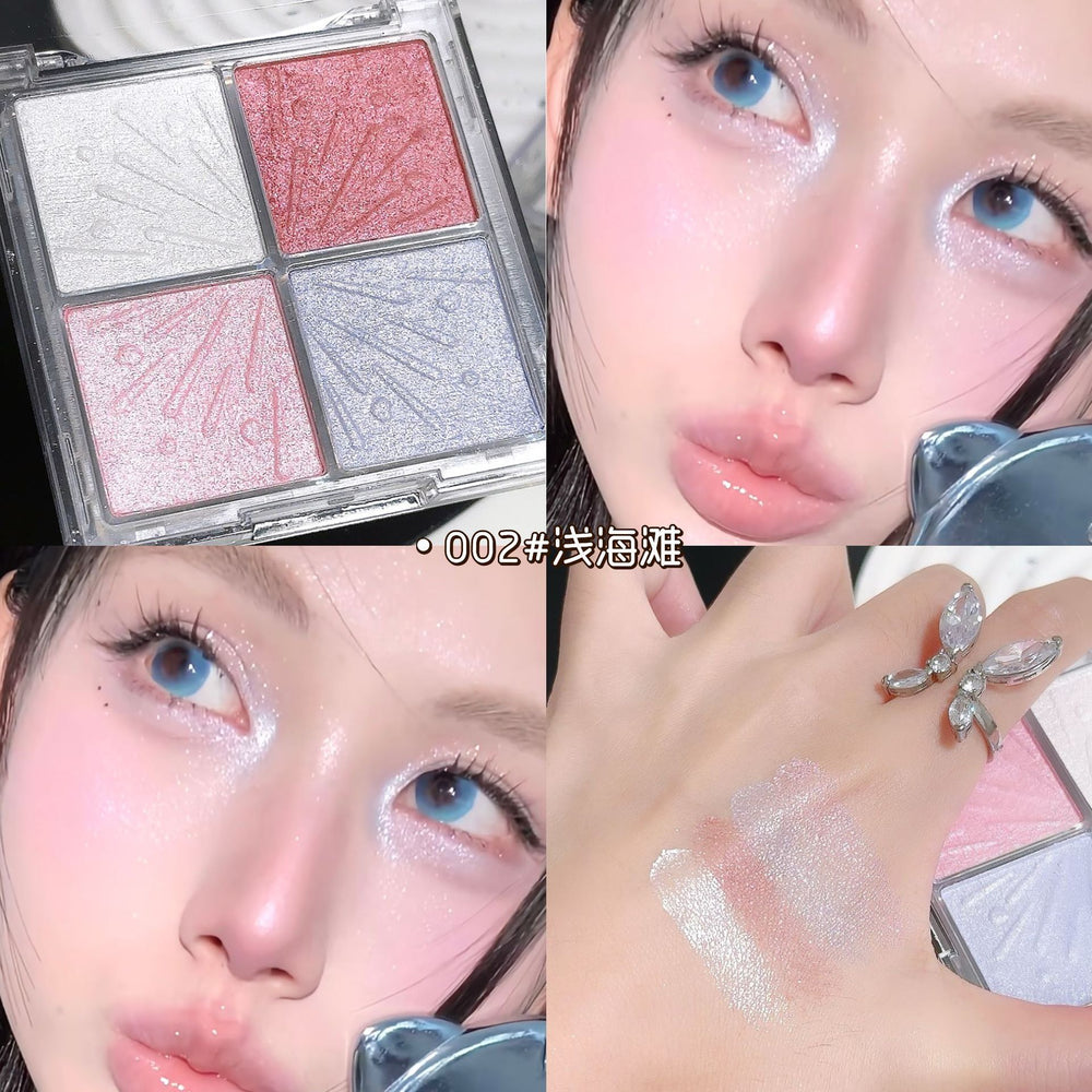 Famoty four-color highlighting palette: shimmering, dazzling, and dimensional - perfect for highlighting, contouring, and creating a radiant under-eye glow