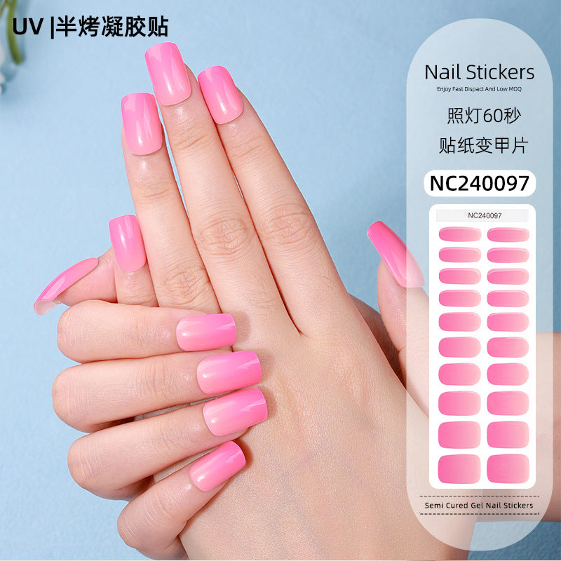 Zhengxiang customized gel manicure stickers korean uv semi-baked semi-cured nail stickers cross-border gradient manicure stickers wholesale