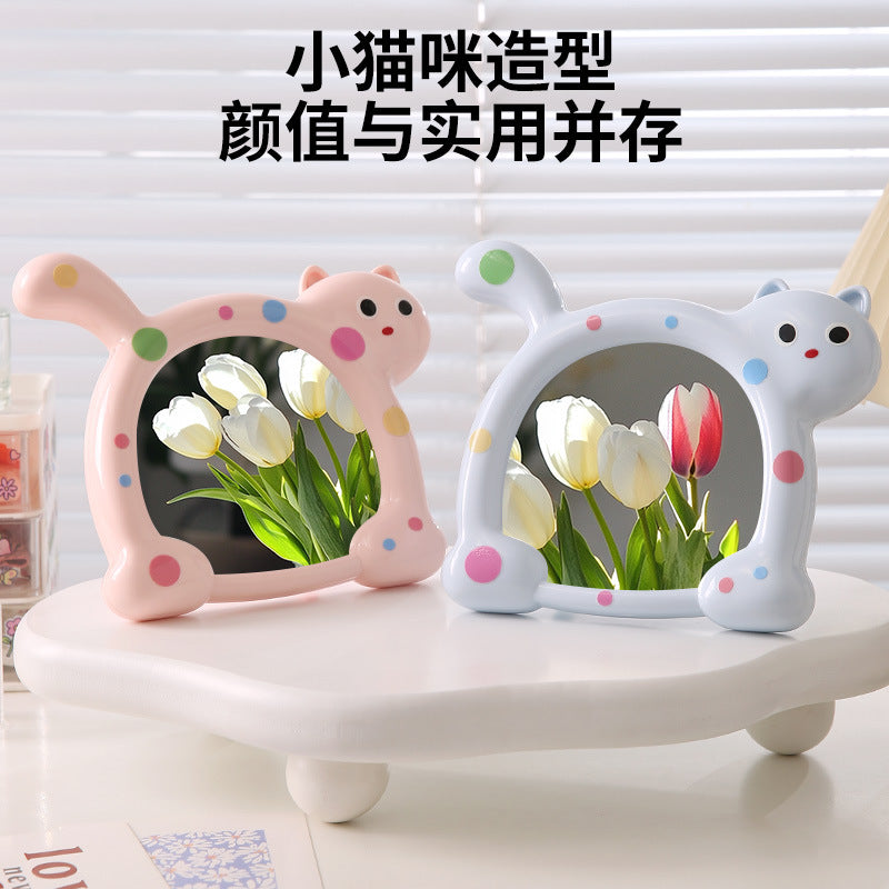 Cat makeup mirror cartoon desktop tabletop student dorm beauty mirror plastic storage home table mirror