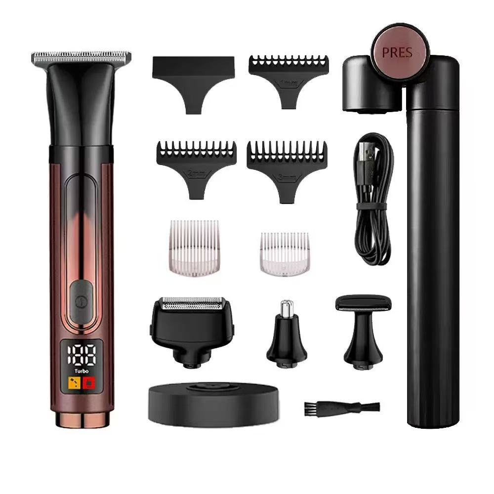 4-in-1 men's grooming kit: back shaver, folding telescopic pole, hair trimmer, razor, and nose hair trimmer