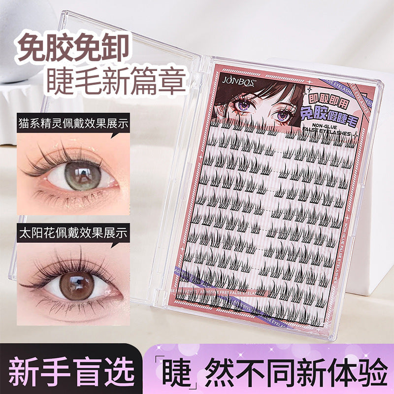 Jonbos self-adhesive glue-free false eyelashes for women, natural simulation, "born-with" style, 3-step application, high volume, individual cluster lashes