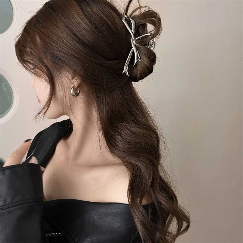Sense of design ribbon bows hairpin female ins cold style hair volume large size gripper metal shark clip hair accessories