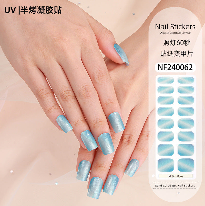 Zhengxiang custom gel nail art stickers french bronzing uv phototherapy semi-cured nail stickers ice transparent nail art stickers wholesale