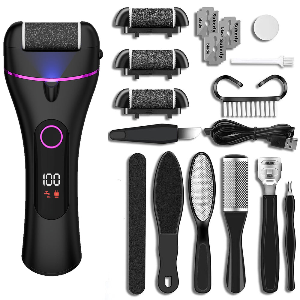New type-c three-speed electric foot file with digital display, rechargeable pedicure tool, washable callus and dead skin remover set