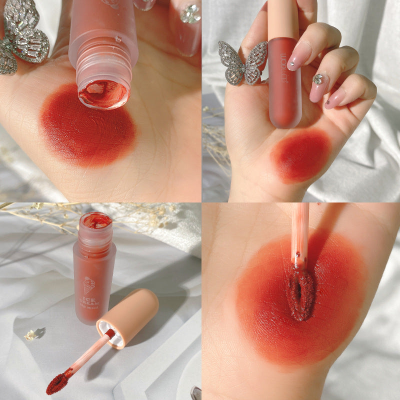 Wodwod ice cream lip mud matte velvet lip glaze waterproof not easy to fade student makeup whitening lipstick