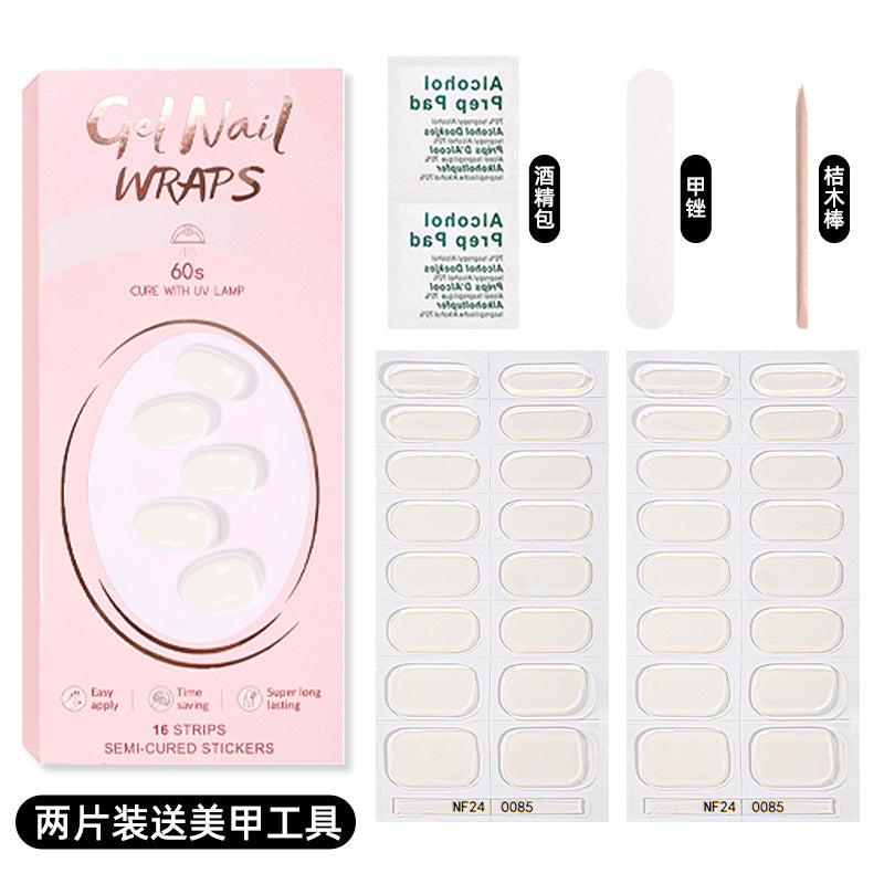 Zhengxiang custom gel nail stickers solid color 32 fingers two-piece set korean uv light semi-cured nail stickers waterproof