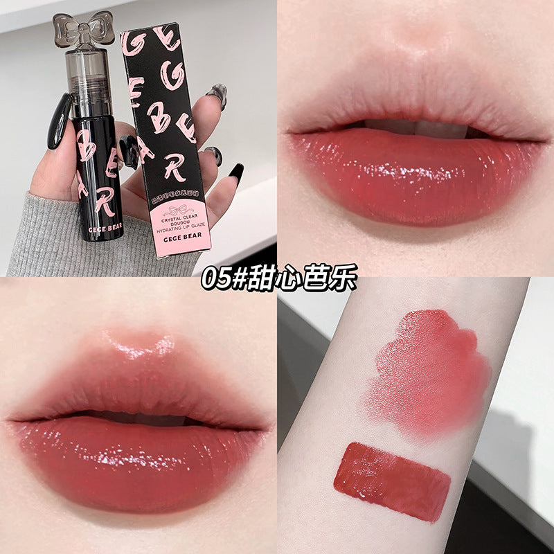 Gege bear crystal clear plumping lip glaze - waterproof, smudge-proof, mirror glass finish, moisturizing lipstick