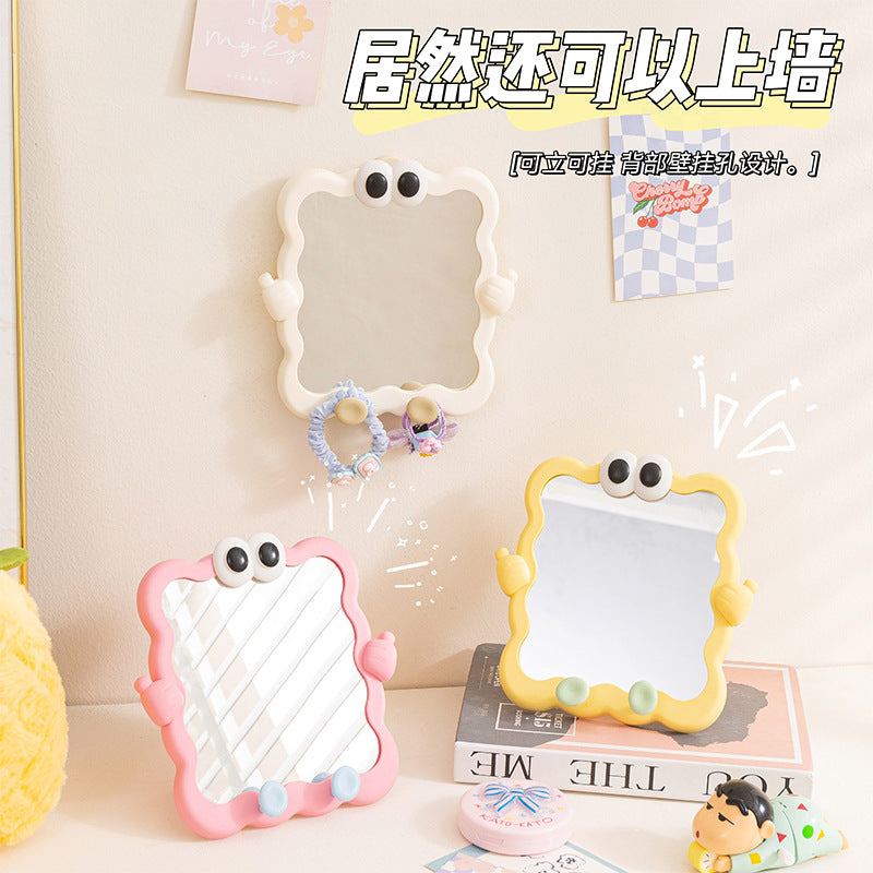 Cartoon vanity mirror - desktop, wall-mountable makeup mirror with plastic storage - perfect for home and office