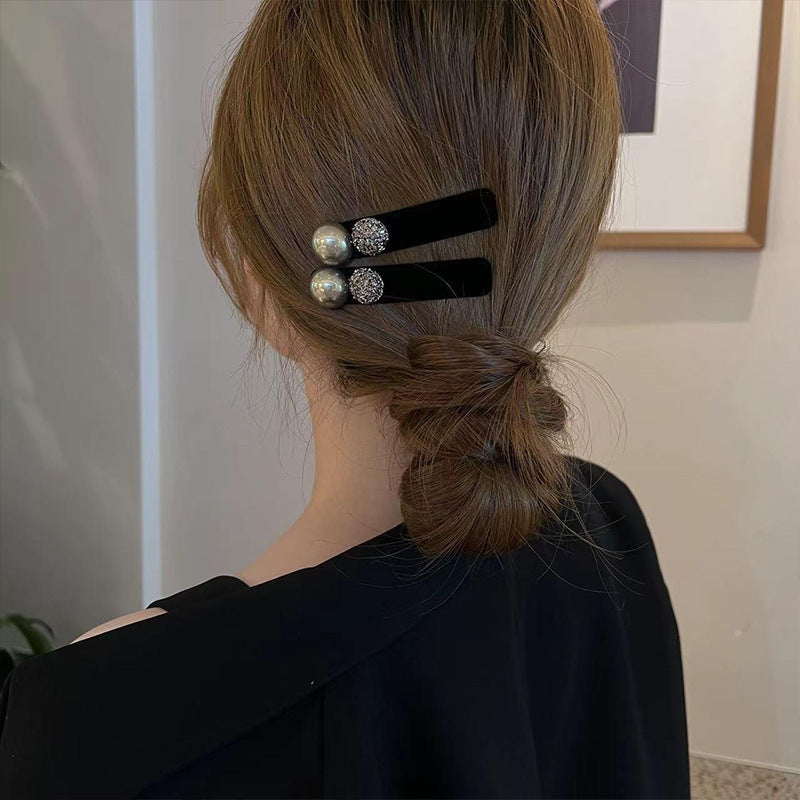 Korean new arrival velvet beads one-word clip classy inlaid hair clip casualeasiest for match duckbill clip side hair clip popular