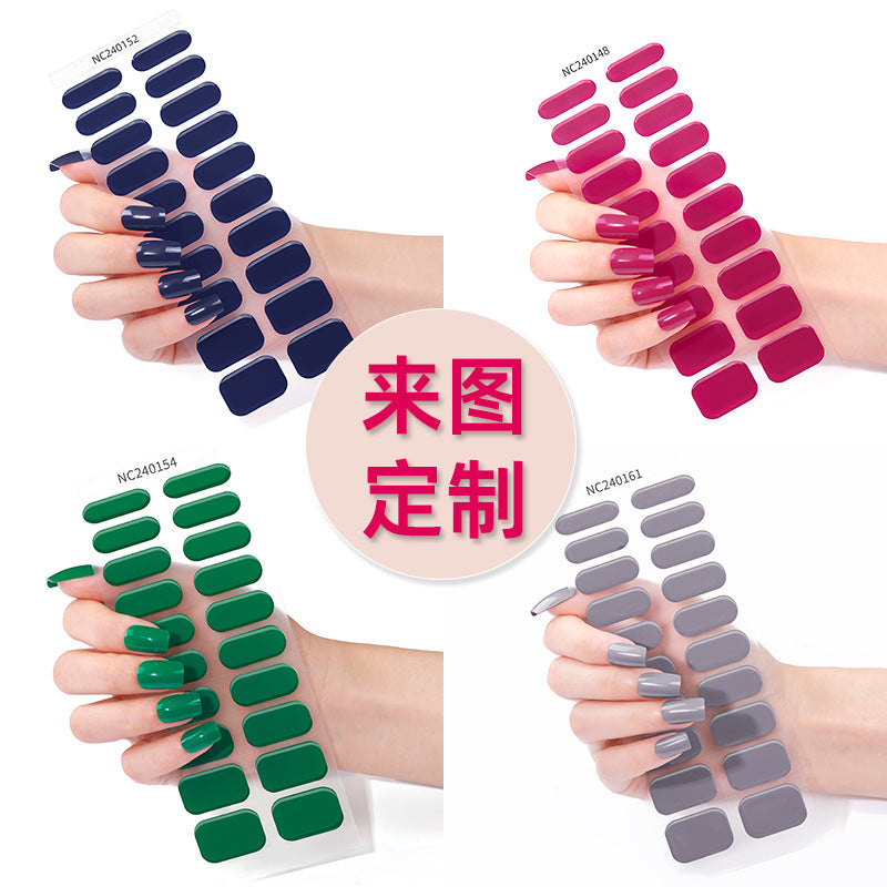 Zhengxiang custom gel nail stickers - solid color korean uv light therapy semi-cured nail stickers - waterproof cross-border wholesale