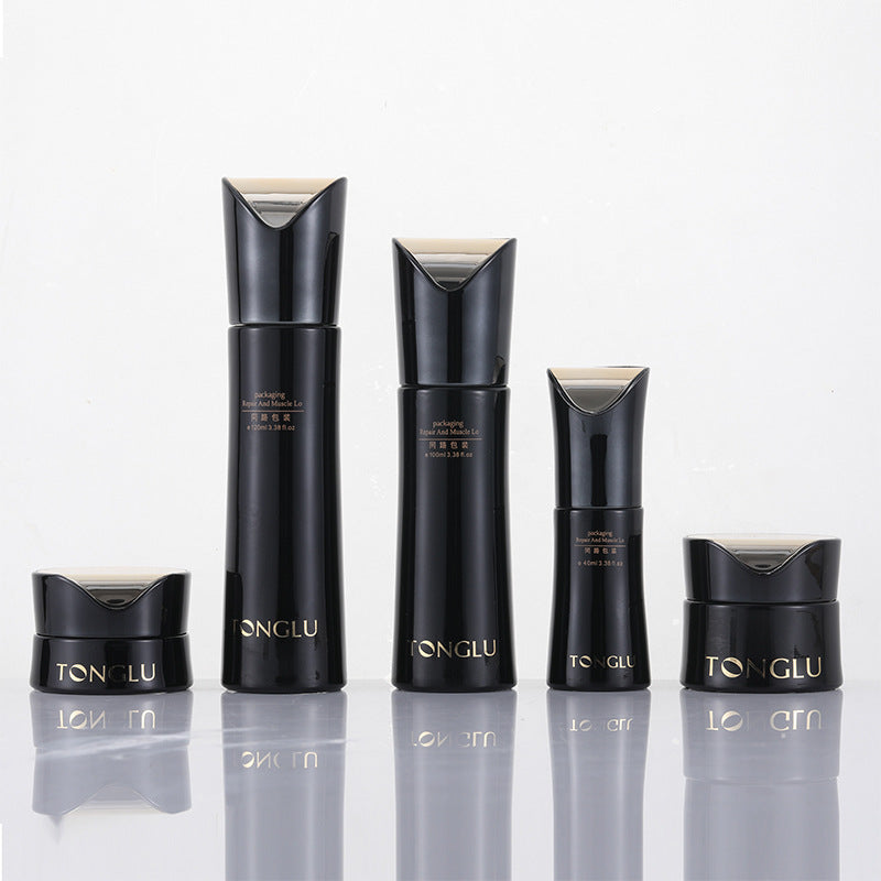 Ready-to-ship cosmetic glass spray bottle set, including 120ml lotion/serum glass bottles and 50g cream jars, direct from the manufacturer