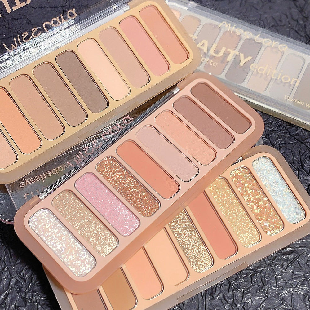 Miss lara nine-color eyeshadow palette - everyday makeup, cement palette, earth tones, blush, highlighter, contour, matte all-in-one palette