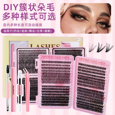 European and american eyelash book large capacity suit diy single cluster fluffy curly false eyelashes glue style soft hair 4 pieces