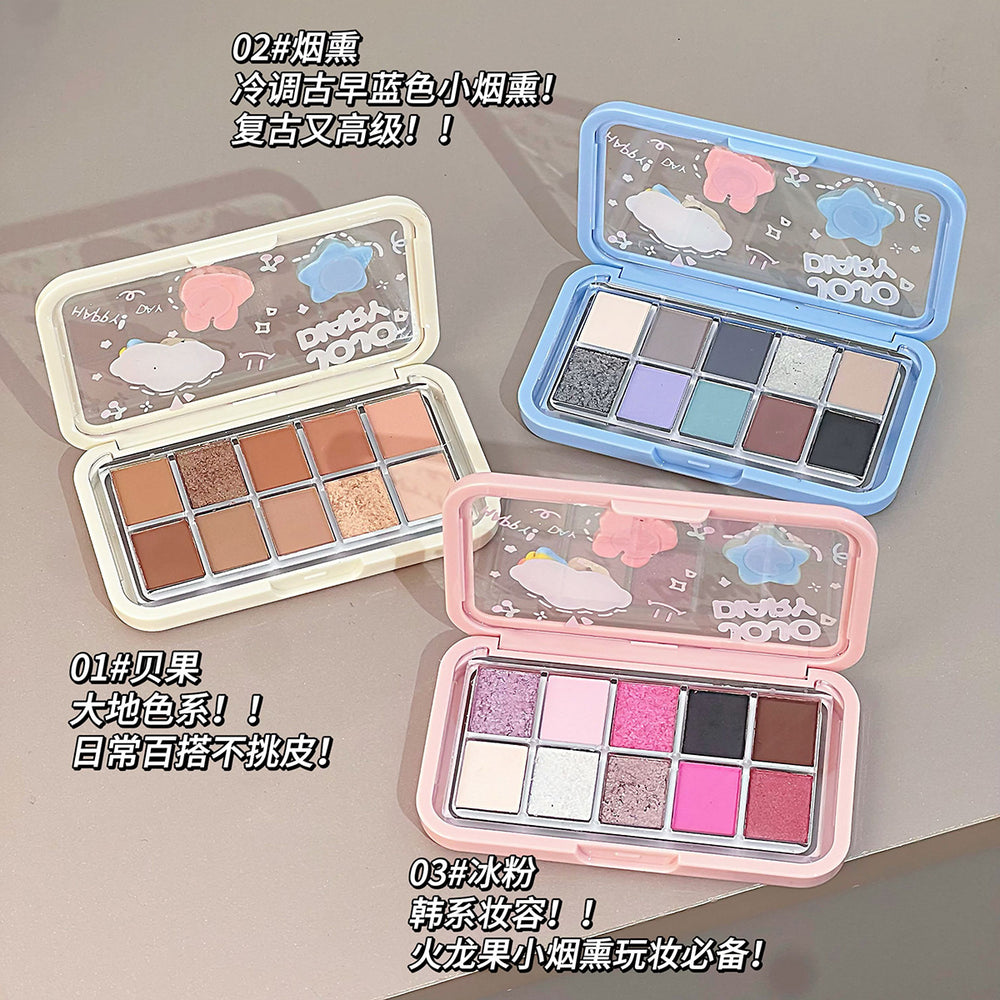 Jojo diary soft & sweet paradise 10-color eyeshadow palette - shimmer, matte, blue, smoky, everyday, earth tones