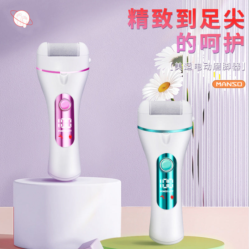Manso electric foot file - automatic rechargeable callus remover for smooth, beautiful feet - electric foot scrubber & pedicure machine