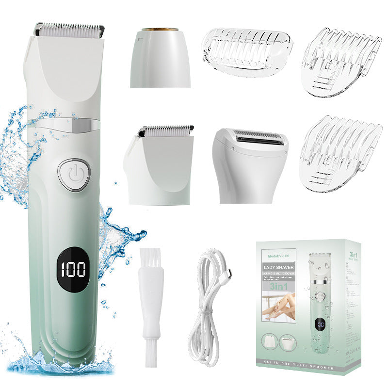 Electric shaver for women, hair removal device, razor with digital display, 3-in-1 women's intimate area, underarm, and leg hair trimmer