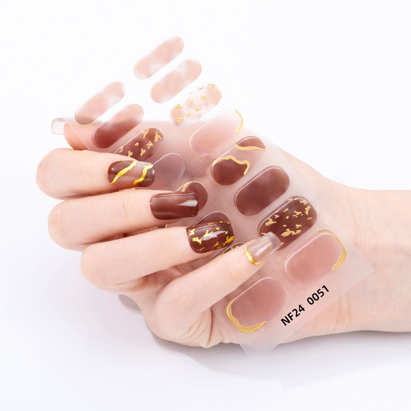 Zhengxiang factory customized gel nail stickers uv semi-cured nail polish glue hot stamping korean semi-cured nail art stickers wholesale