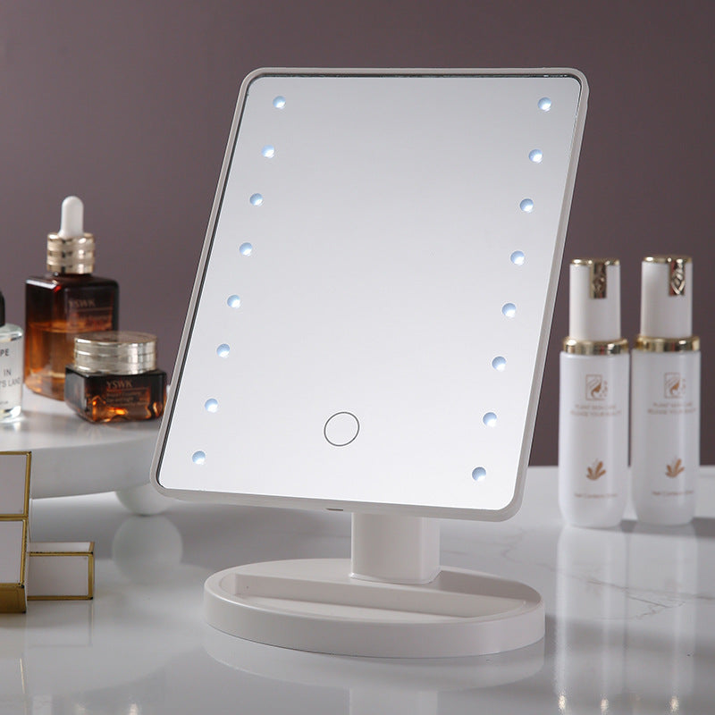 Touch sensor led makeup mirror with light, dorm room storage makeup mirror, high-definition mirror, desktop 360° rotating vanity mirror