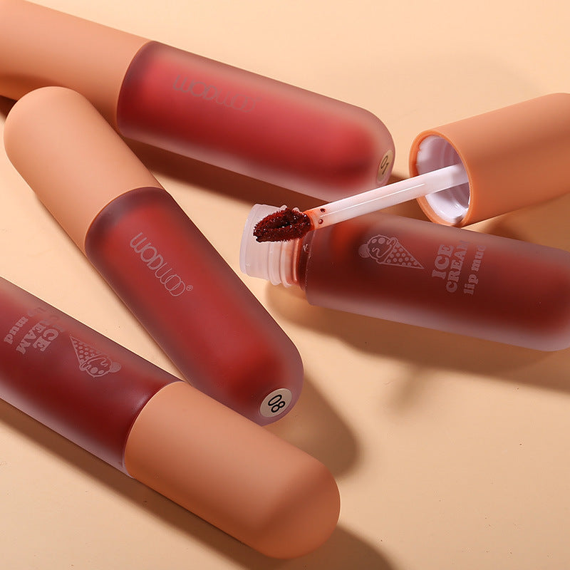 Wodwod ice cream lip mud matte velvet lip glaze waterproof not easy to fade student makeup whitening lipstick