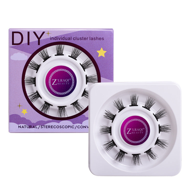 Segmented false eyelashes without glue, single cluster of hard stems can support double eyelids, european and american slender comic eyelashes glue style