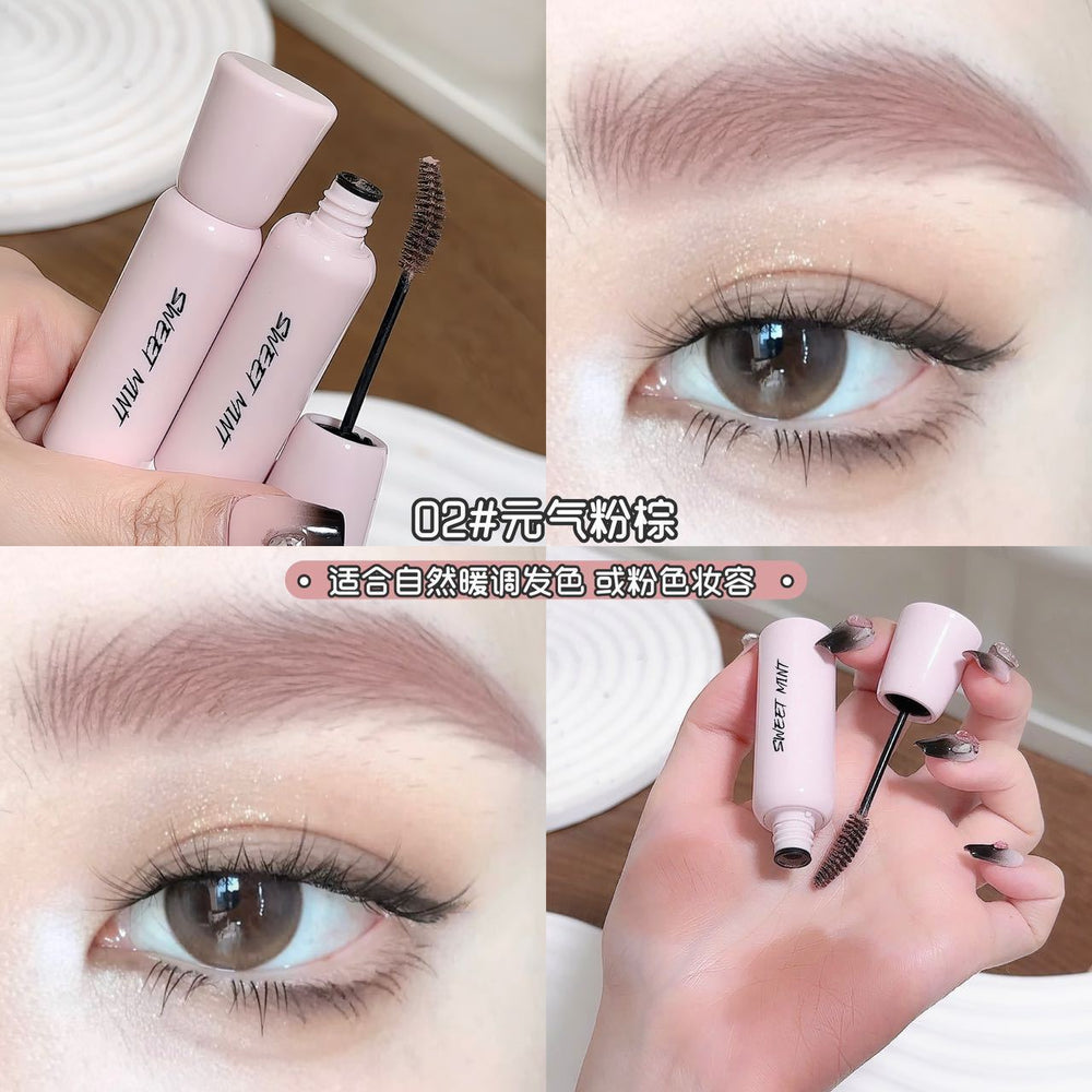 Sweet mint fluffy brow mascara - natural, defined, and root-visible wild brows. long-lasting, waterproof, and sweat-proof. light brown