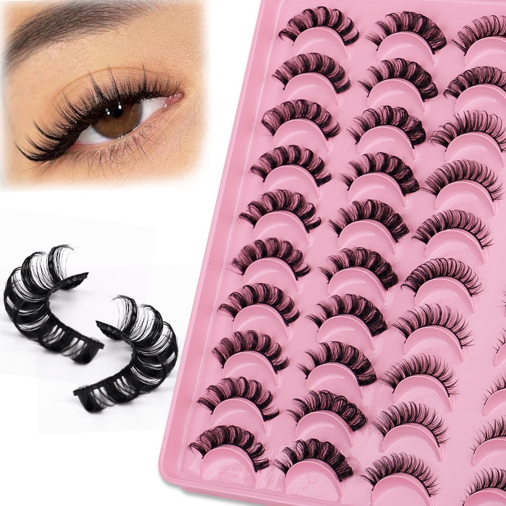 Amazon russian volume false eyelashes, 20 pairs, 3d curl, synthetic fiber, thick & dense mixed set, cross-border bestseller