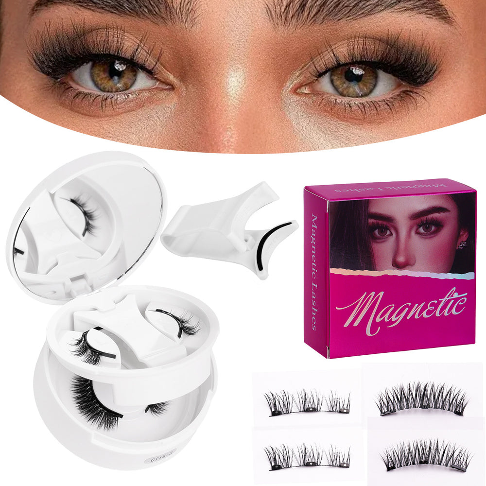 2 pairs magnetic false eyelashes portable set - new magnetic eyelashes natural european & american style full strip lashes