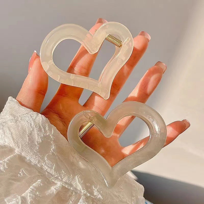 Classy acrylic heart gripper female elegant hairpin back of head hair clip small shark clip headwear
