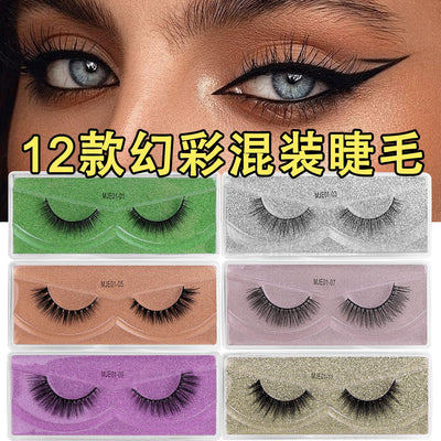 European and american style mixed eyelash set - 12 pairs faux mink lashes, short, dense, high-quality false eyelashes