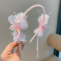 152-01# pink floral yarn pearl pendant headband